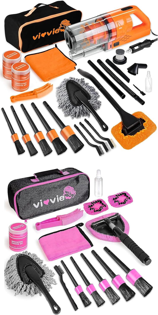 Carve Collective: 17-Piece Ultimate Interior Detailing Kit with High-Power Handheld Car Vacuum