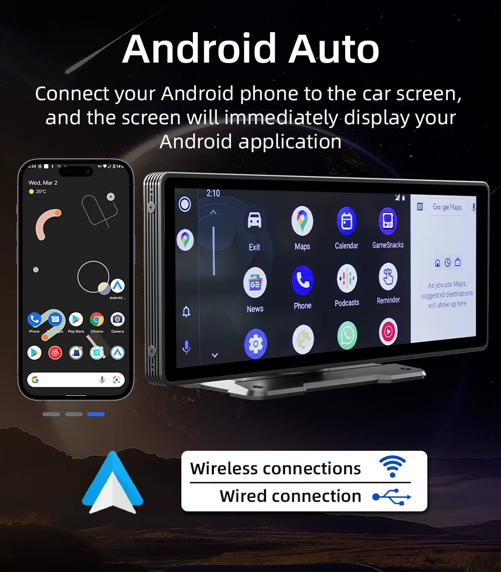 Carve Collective: 10.26" Wireless CarPlay & Android Auto Screen – Portable HD Touchscreen with Backup Camera Ready