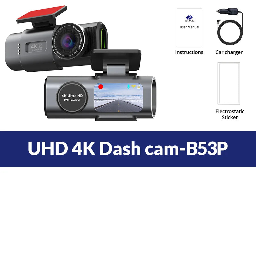 4K UHD Dash Cam with Night Vision, Built-In Wi-Fi, GPS, and 24H Parking Monitor