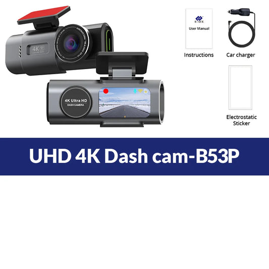 4K UHD Dash Cam with Night Vision, Built-In Wi-Fi, GPS, and 24H Parking Monitor