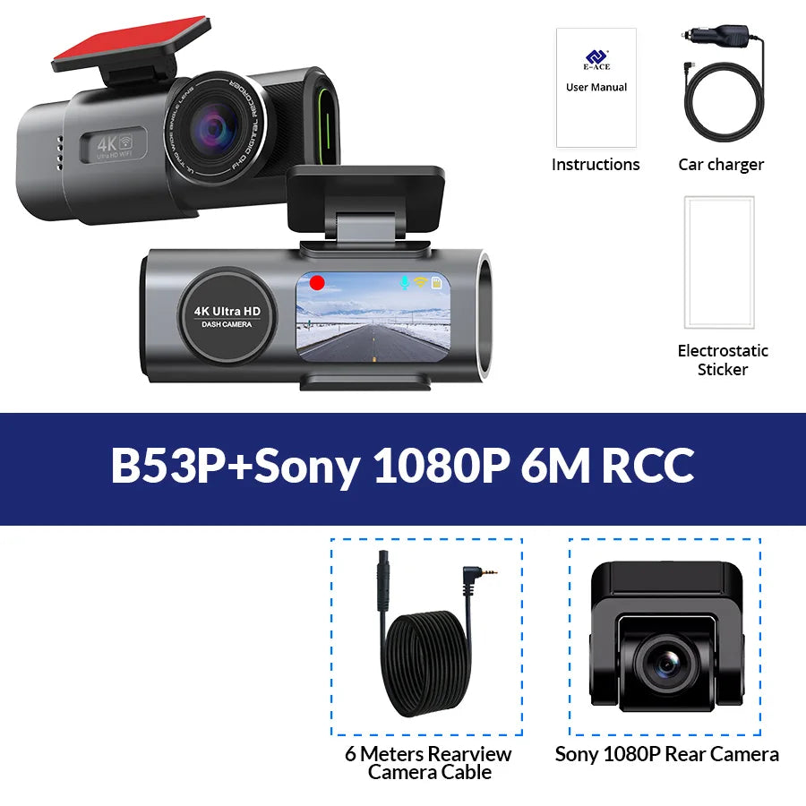 4K UHD Dash Cam with Night Vision, Built-In Wi-Fi, GPS, and 24H Parking Monitor