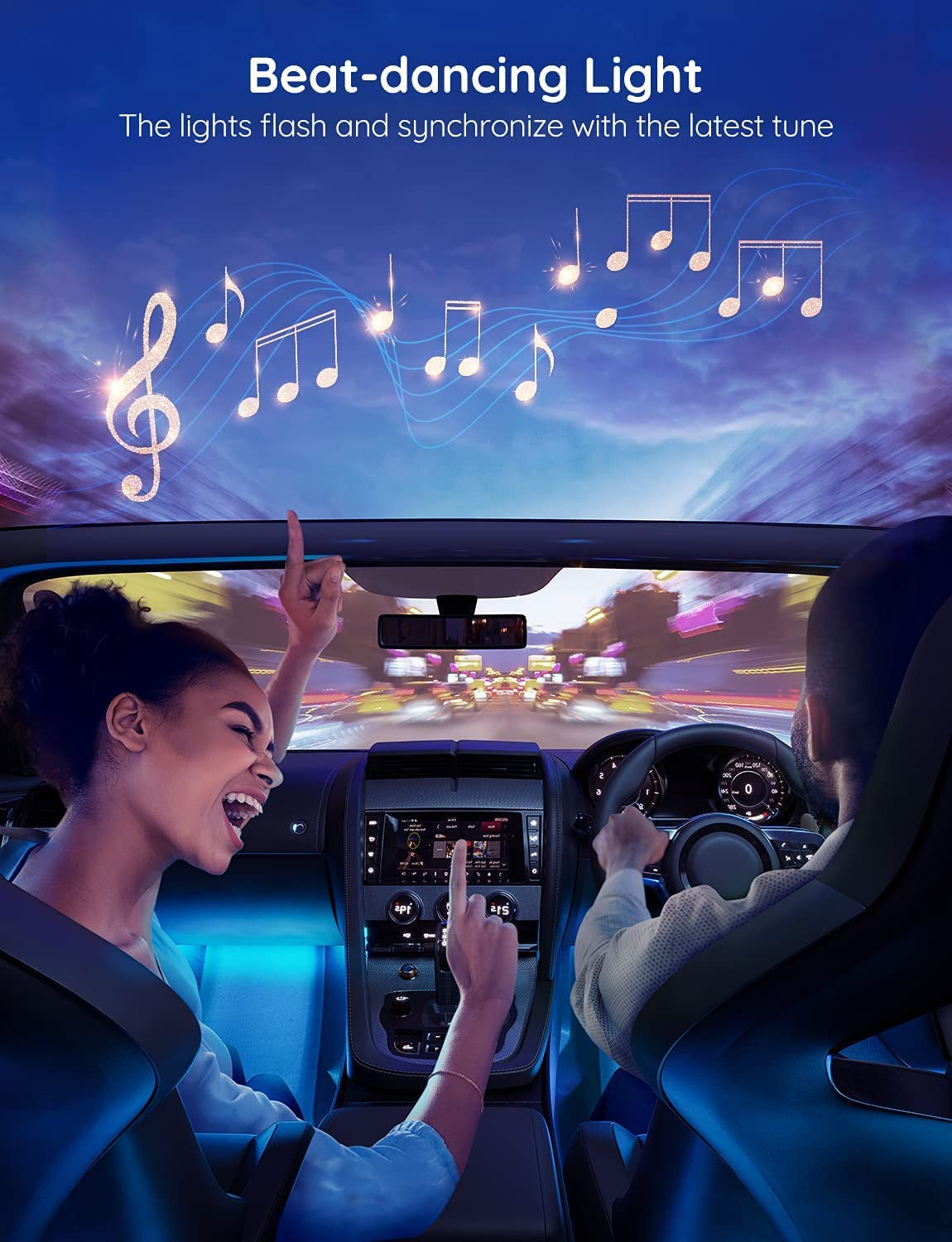 Car LED Lights, Smart Car Interior Lights with App Control, RGB Lights with DIY Mode and Music Mode, 2 Lines Design LED Lights for Cars with Car Charger, 12V